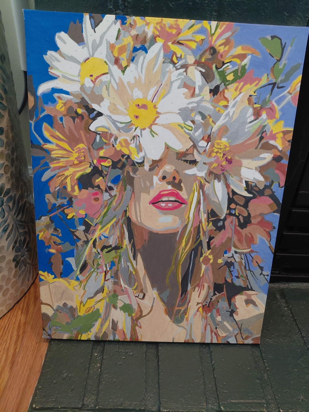 Botanical Portrait Canvas Art - White, Yellow & Pink Floral